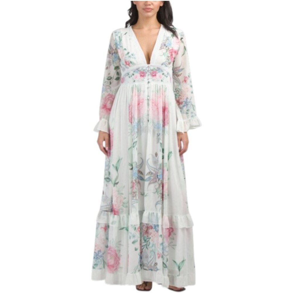 DALIA MACPHEE Bell Sleeve Floral Maxi Dress